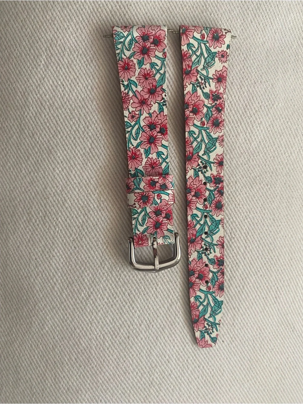 Floral Pink and Teal Leather Watch Strap 18mm for Cartier tank